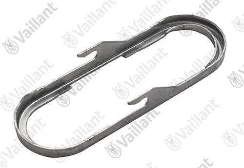 Vaillant-Verschluss aus Metall, länglich mit zwei seitlichen Haken zur Befestigung. Eignet sich für diverse Anwendungen im Heizungsbereich.
